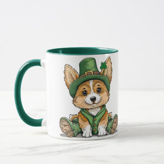 Taza Perro Corgi del Día de San Patricio (Izquierda)