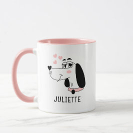 Taza Perro Dachshund Corazones rosados románticos perso