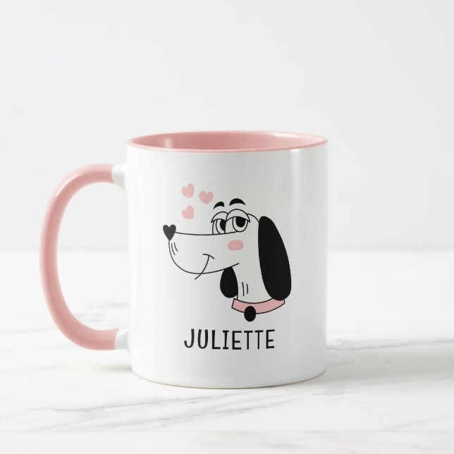 Taza Perro Dachshund Corazones rosados románticos perso (Izquierda)