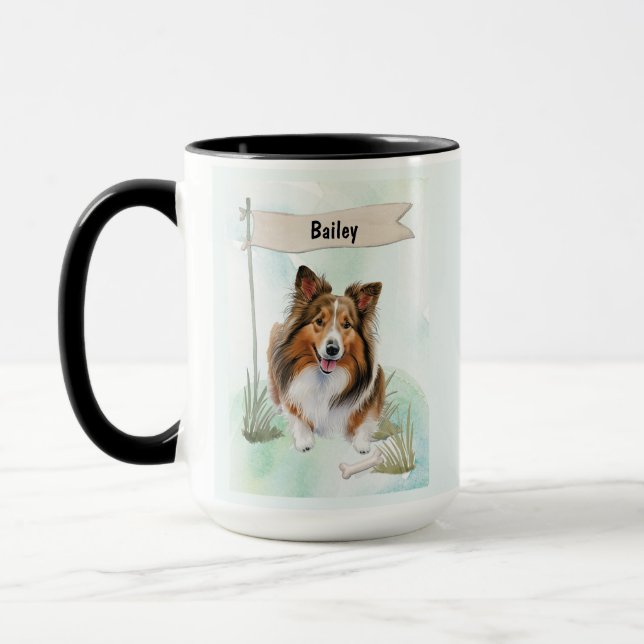 Taza Perro de aguas personalizado de Shetland Sheepdog (Izquierda)