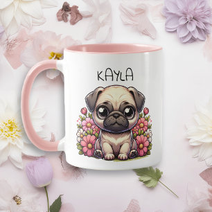 Taza Perro de cachorro de pug lindo personalizado