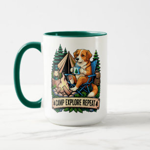 Taza Perro de camping junto a la fogata