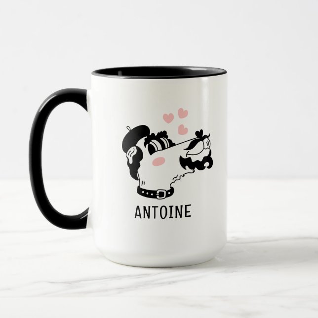 Taza Perro de caniche francés con nombre personalizado  (Izquierda)