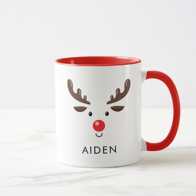 Taza Perro de cara de reno con mango rojo (Derecha)