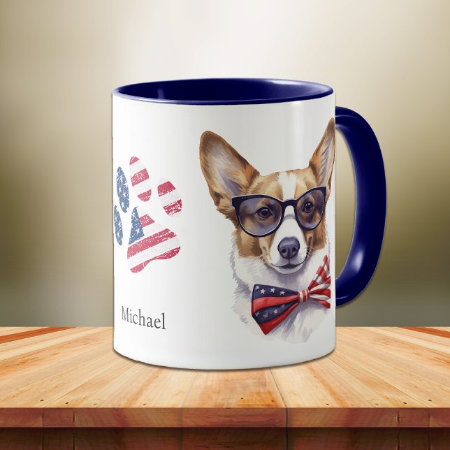 Taza Perro de Corgi, Bandera Patriótica de los Estados  (Subido por el creador)