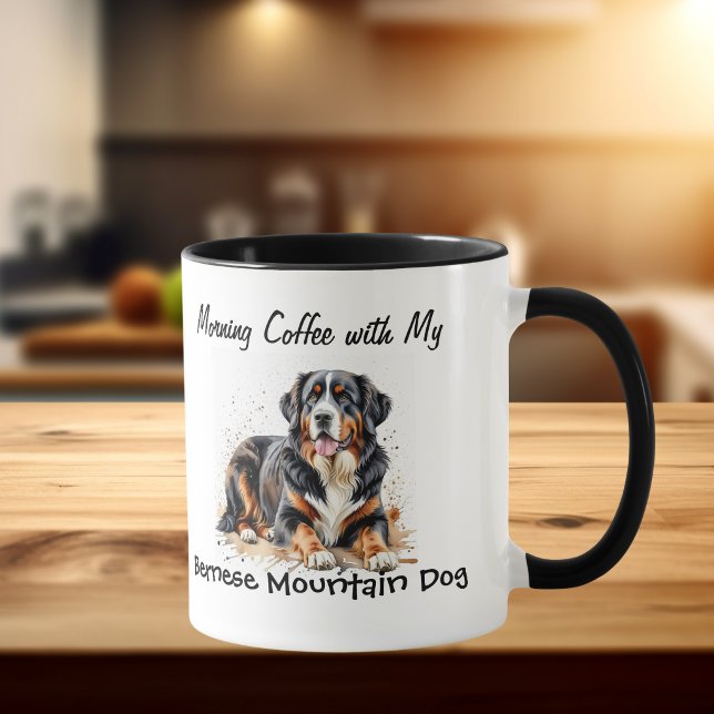 Taza Perro de Montaña de Berna Simple Personalizado (Morning Cup/ Pet Bernese Watercolor, Personalize this design!)