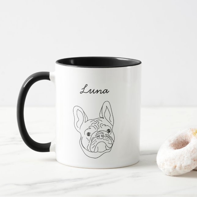 Taza Perro de toro francés perro Personalizado negro y  (Con donut)