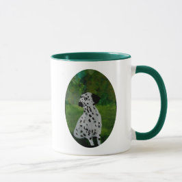 Taza Perro en un jardín pintando dálmata