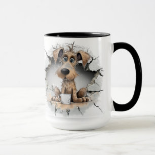 Taza perro en una pared agrietada