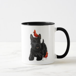 Taza Perro escocés y aves rojas
