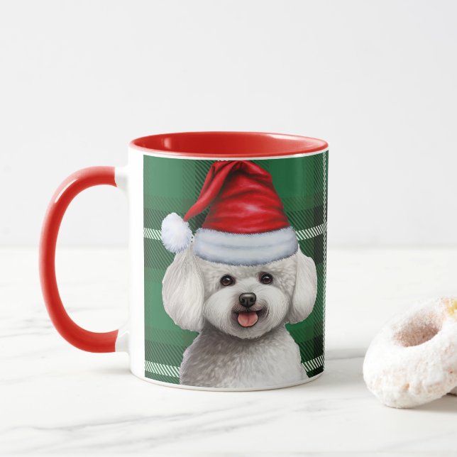 Taza Perro frito de Bichon y plato de vacaciones verdes (Con donut)