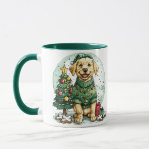 Taza Perro Labrador Retriever Amarillo de Navidad