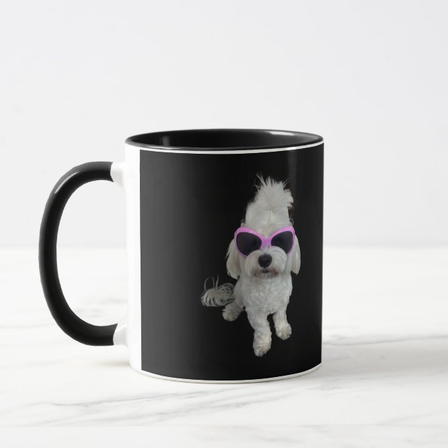 Taza Perro maltés de moda con anteojos rosados - Mascot (Izquierda)