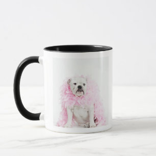 Taza Perro masculino blanco con la boa rosada