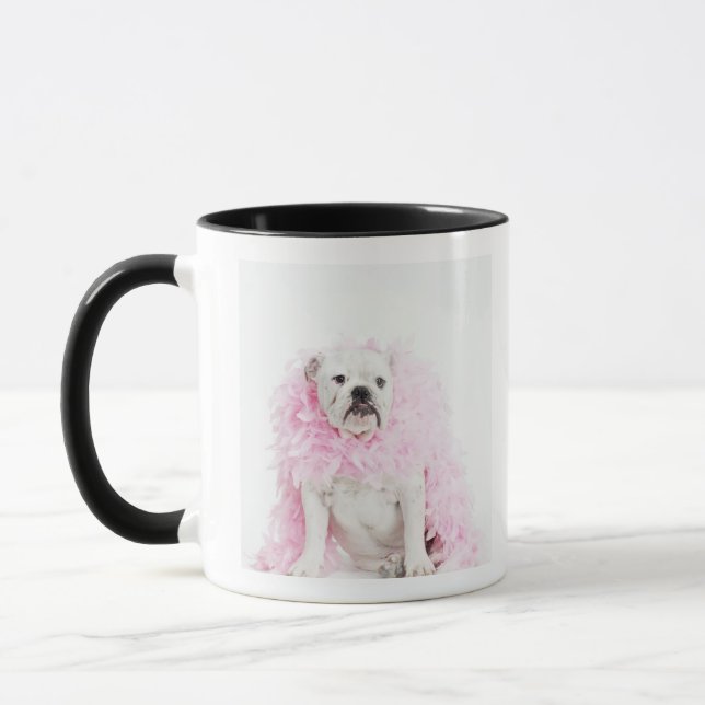 Taza Perro masculino blanco con la boa rosada (Izquierda)