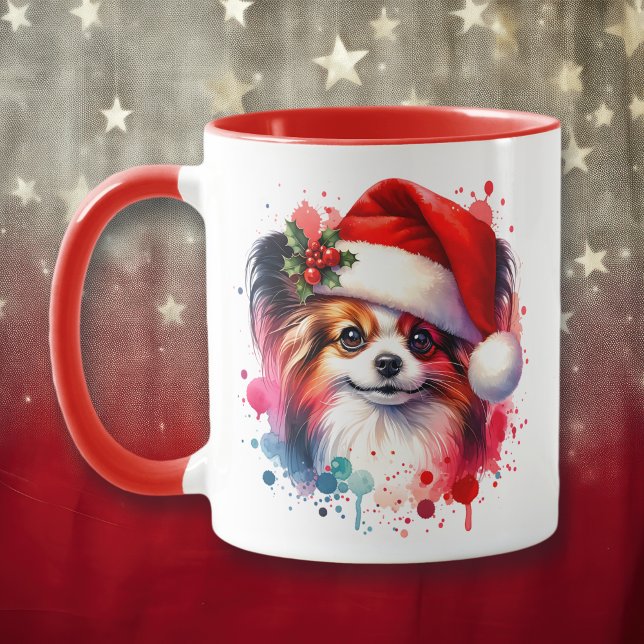 Taza Perro Papillon en Santa Hat Navidades personalizad (Subido por el creador)