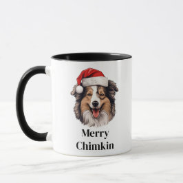Taza Perro pastor de Shetland sombrero de Santa Navidad