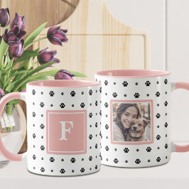Taza Perro Paw Blanco Rosa Negro Monograma Foto Mug