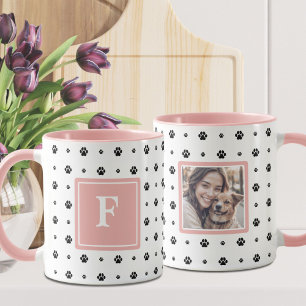 Taza Perro Paw Blanco Rosa Negro Monograma Foto Mug