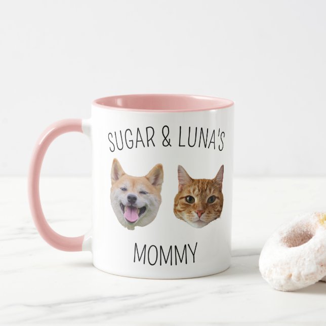 Taza Perro personalizado con cara de gato, regalo de pe (Con donut)