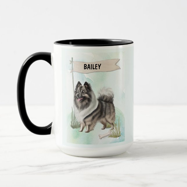 Taza Perro personalizado de acuarela Keeshond (Izquierda)
