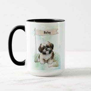 Taza Perro personalizado de acuarela Shih Tzu