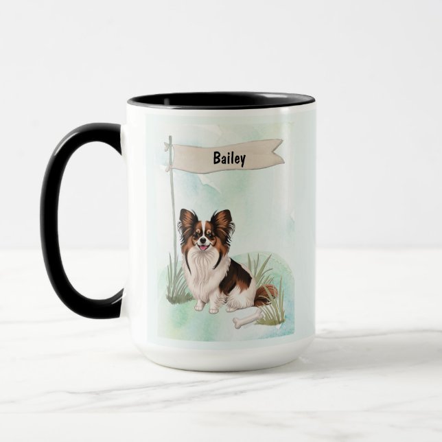 Taza Perro personalizado de Papillon acuarela (Izquierda)
