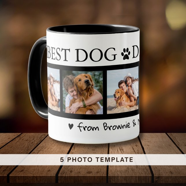 Taza Perro personalizado y regalo para mamá para papá 5 (Custom Dog & Mummy Gift for Dad 5 Photo Black Mug)
