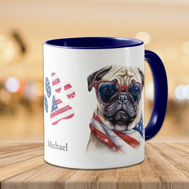 Taza Perro Pug Bandera Patriótica de Estados Unidos (Subido por el creador)
