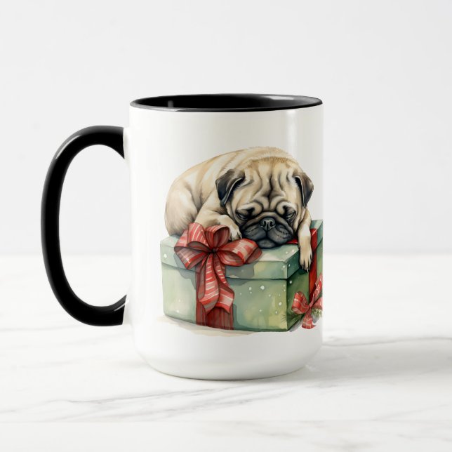 TAZA PERRO PUGLIN NAVIDEÑO ADORABLE (Izquierda)