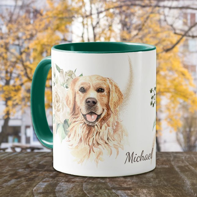 Taza Perro recuperador de oro de la rosa blanca (Subido por el creador)