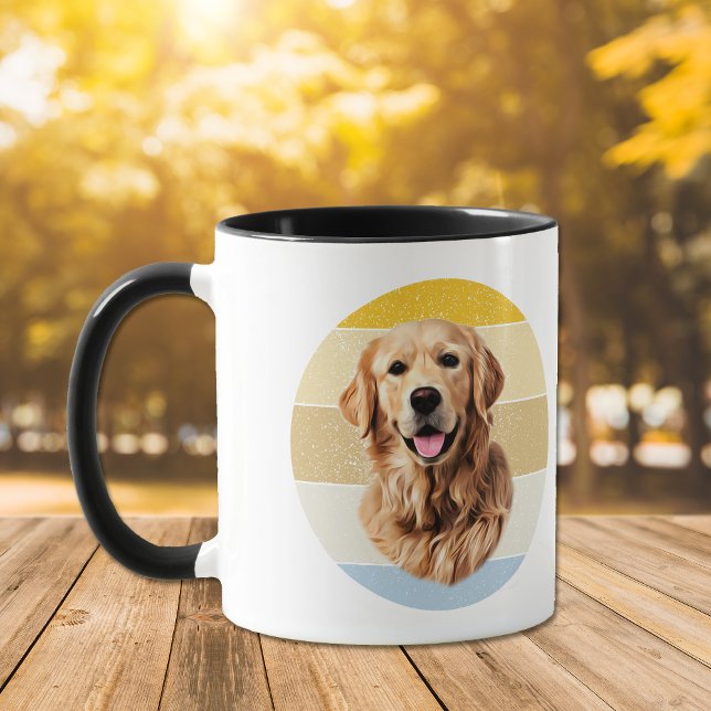 Taza Perro recuperador de oro retro atardecer (Subido por el creador)