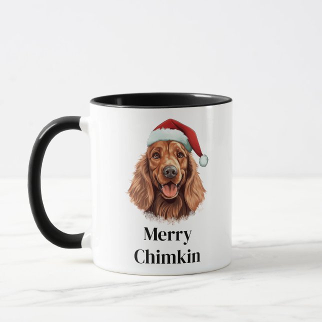 Taza Perro Setter Irlandés Sombrero de Santa Navidad (Izquierda)