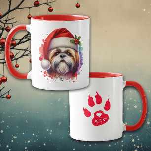 Taza Perro Shih Tzu con sombrero de Santa Navidad Perso