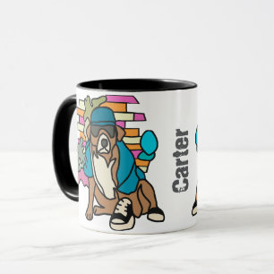 Taza Perro Street Retro, gorra y zapatillas Divertido