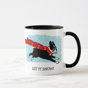Taza Perro Terrier de Boston con bufanda roja   Que nie