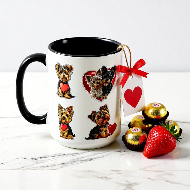Taza Perro Terrier de Valentine Yorkshire | amantes de  (Cute Yorkshire Terrier Love Hearts Valentine Dog Mug)