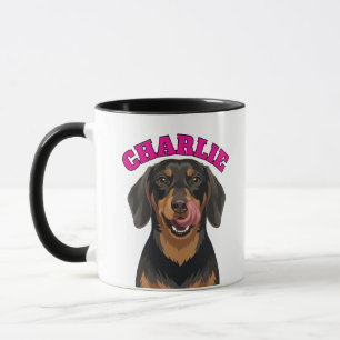 Taza Perro Vienés Dachshund Negro y Canela Lamiendo Nar