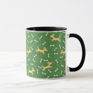 Taza perros afortunados con el fondo de los huesos