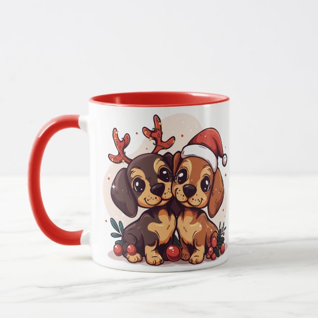 Taza Perros Dachshund de Navidad (Izquierda)