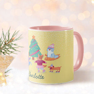 Taza Perros de juego Patinaje sobre hielo Nombre amaril