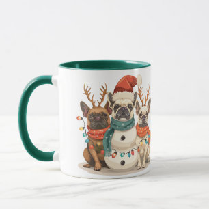 Taza Perros de Reno de Bulldog Francés de Navidad
