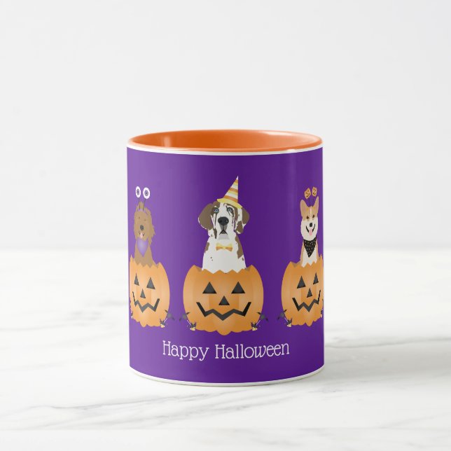 Taza Perros felices de Halloween en calabazas (Centro)