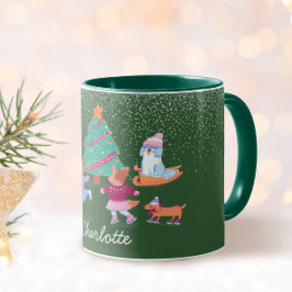 Taza Perros festivos Navidades de patinaje sobre hielo 
