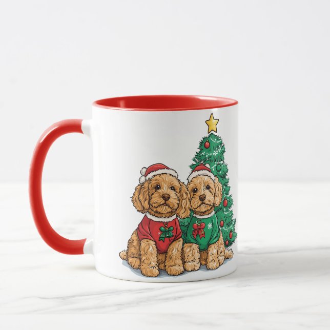 Taza Perros Goldendoodle de Navidad (Izquierda)