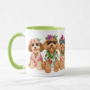 Taza Perros Goldendoodle Hawaianos Lei de Flores