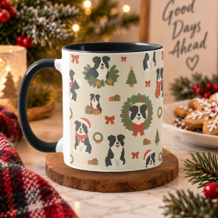 Taza Perros Lindos Border Collie Patrón Navideño Vacaci