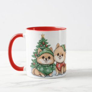 Taza Perros Pomerania de Navidad