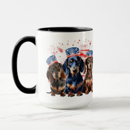 TAZA PERROS SALCHICHAS PATRIÓTICOS ADORABLES