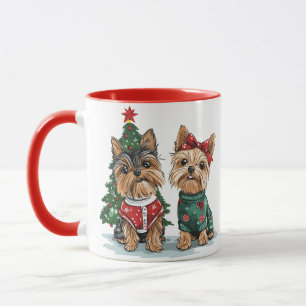 Taza Perros Yorkie de Navidad